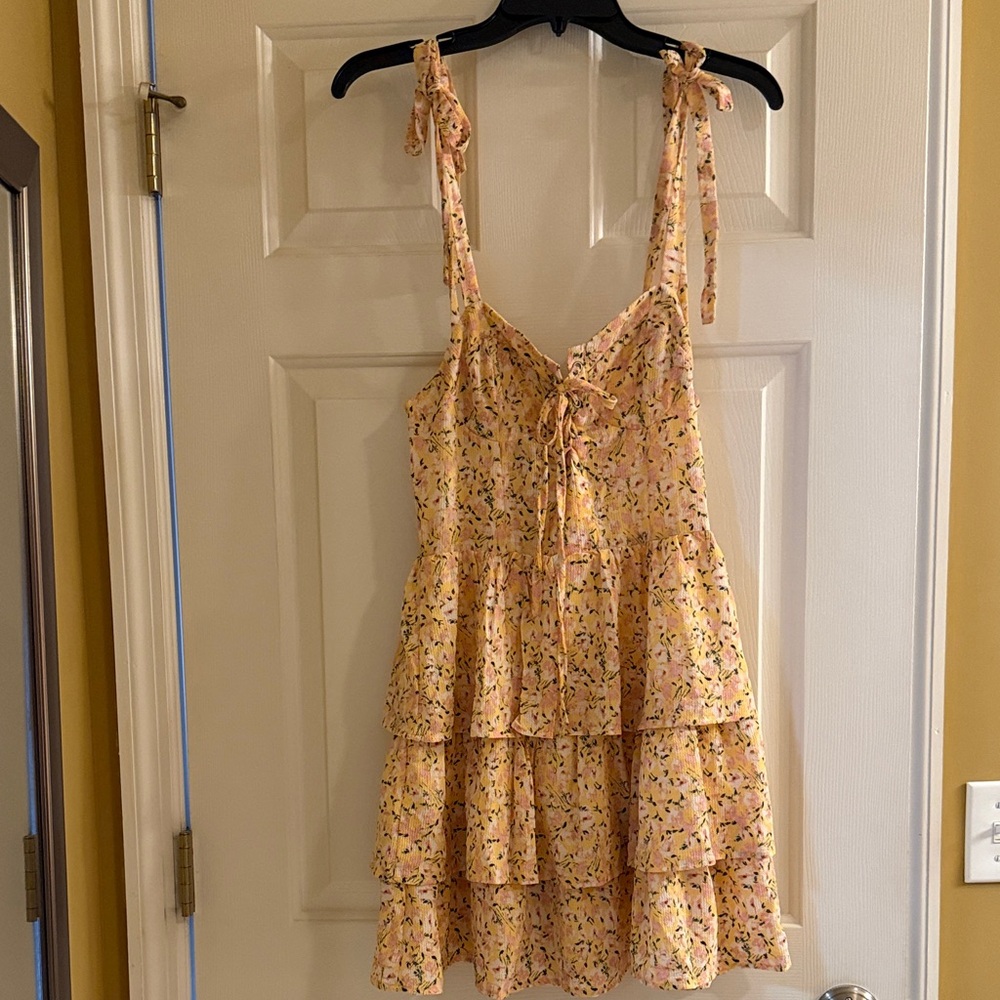 SHEIN Floral Tiered Dress - Peach and Multicolor
